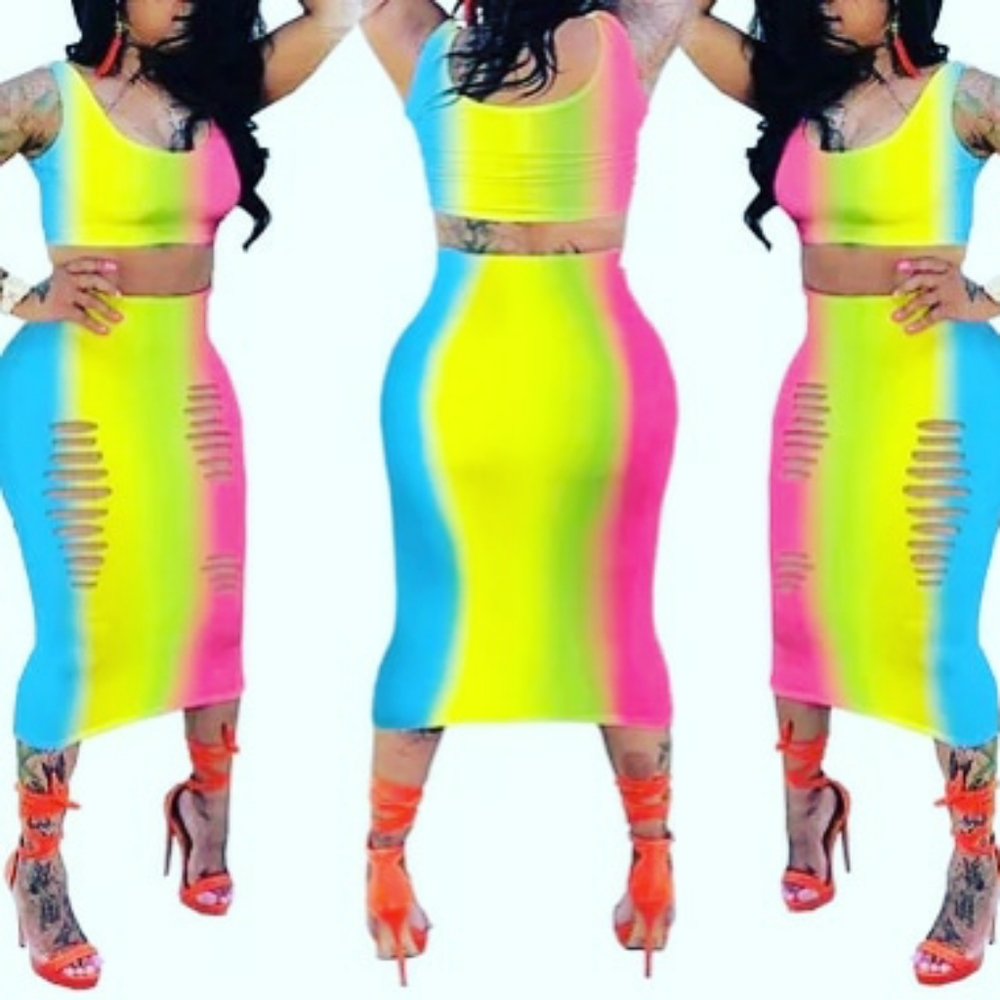 Rainbow 2 piece skirt set